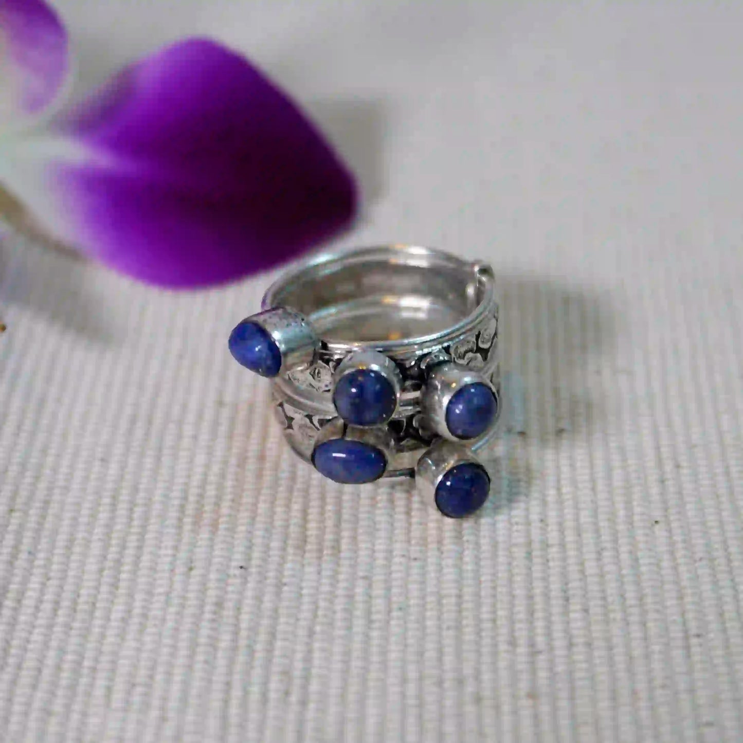 Lapis Silver Cluster Ring