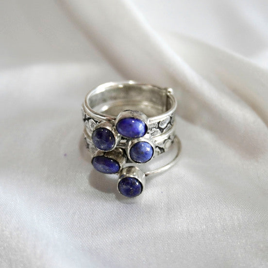 Lapis Silver Cluster Ring
