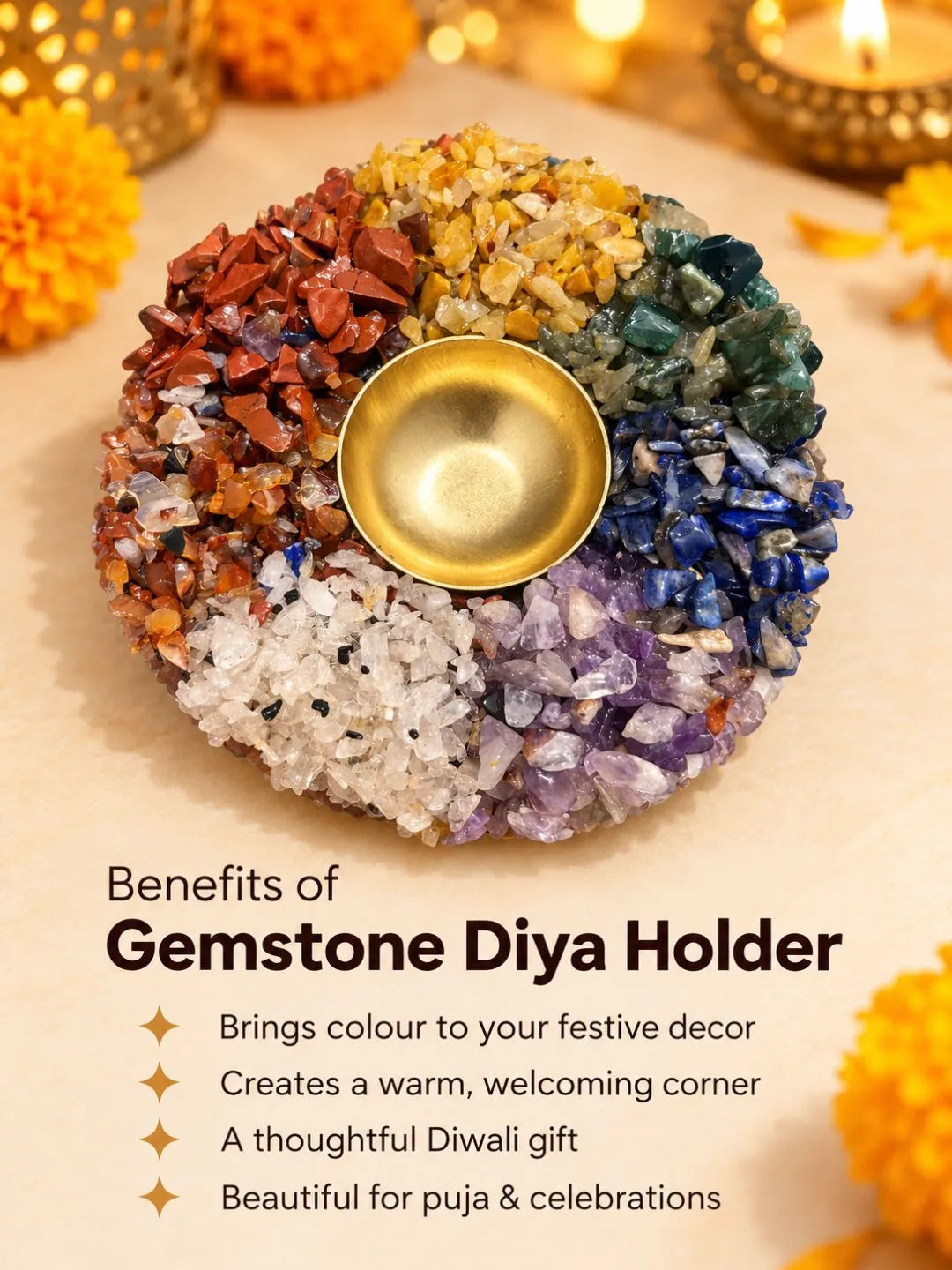 Multicolour Gemstone Diya
