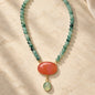 Green & Coral Stone Pendant Necklace