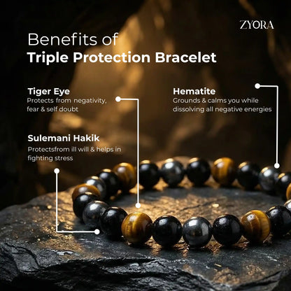Triple Protection Bracelet | Tiger Eye, Hematite & Sulemani Hakik