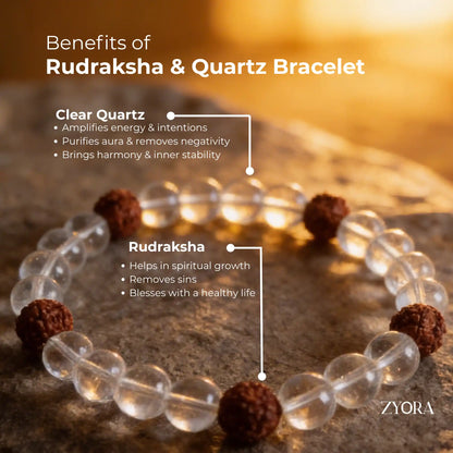 Rudraksha & Clear Quartz Bracelet - For Spiritual Growth