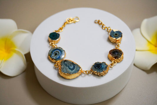 Blue Druzy Slice Stone Bracelet