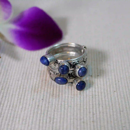 Lapis Silver Cluster Ring