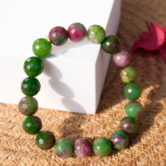 Heart & Crown Faceted  Ruby Zoisite Bracelet
