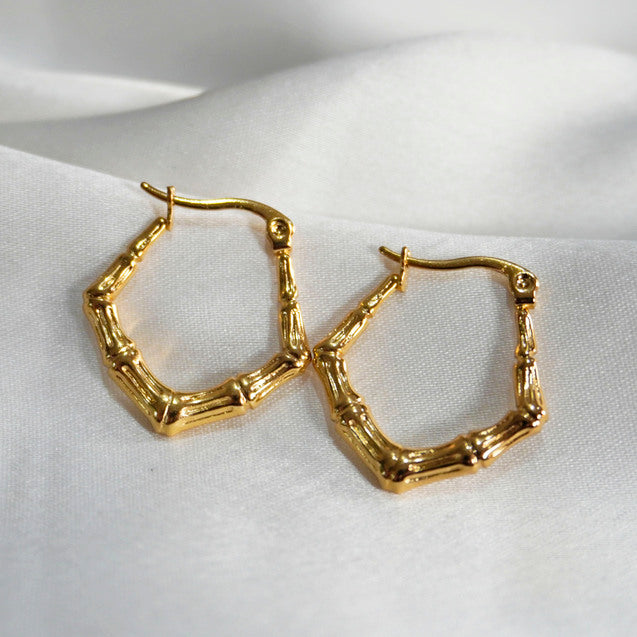 Golden Bamboo Hoop Earrings