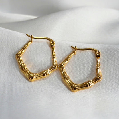 Golden Bamboo Hoop Earrings