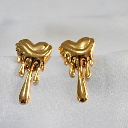 Dripping Gold Heart Earrings