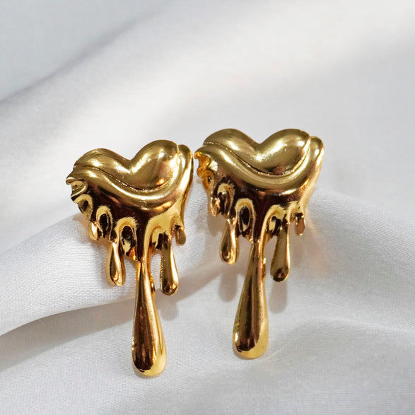 Dripping Gold Heart Earrings
