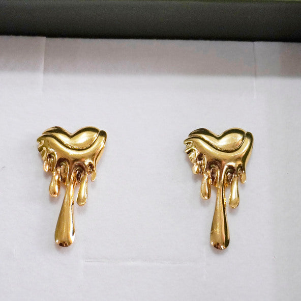 Dripping Gold Heart Earrings
