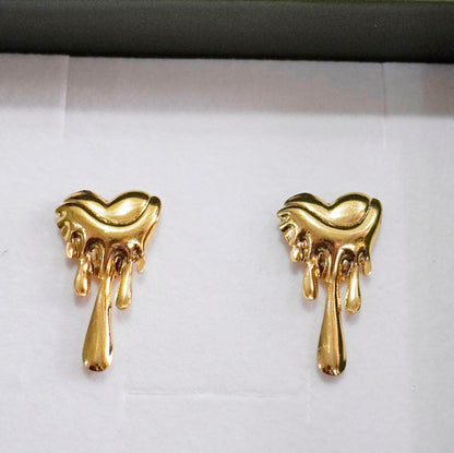 Dripping Gold Heart Earrings