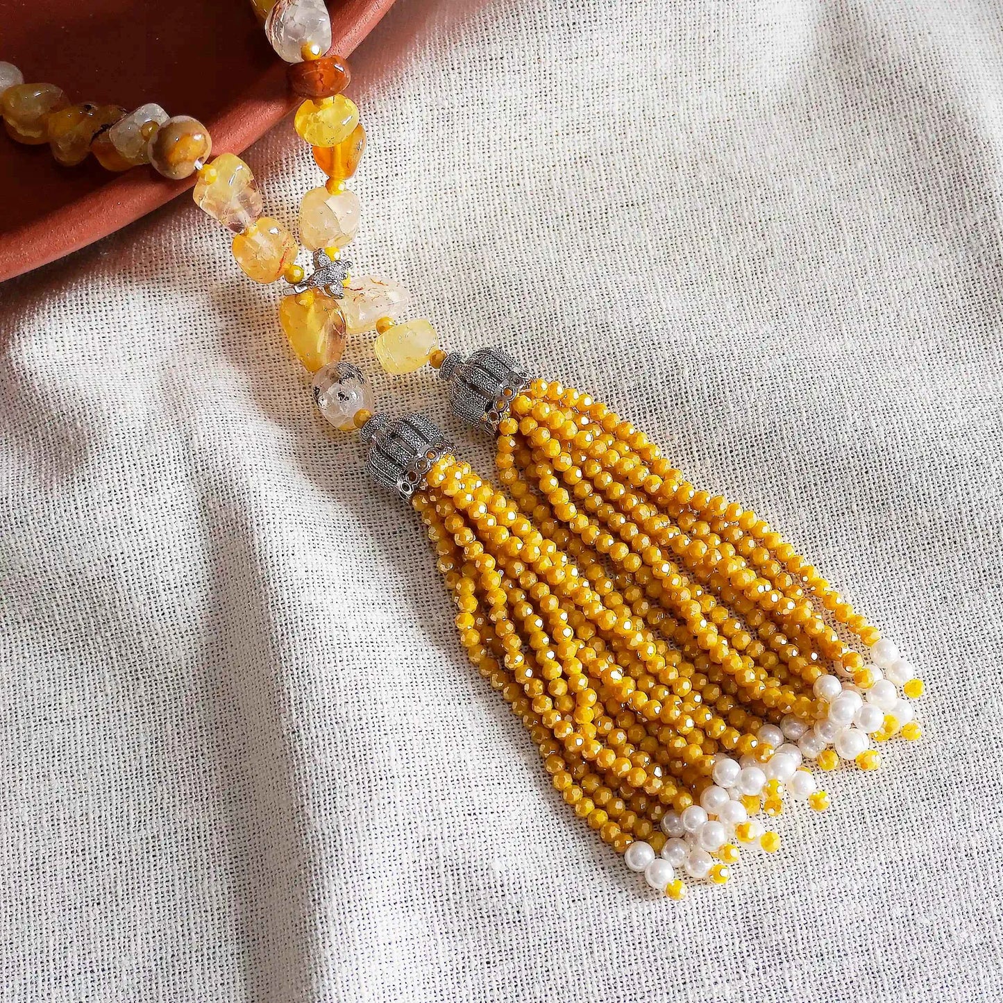 Yellow Tassel Statement Necklace