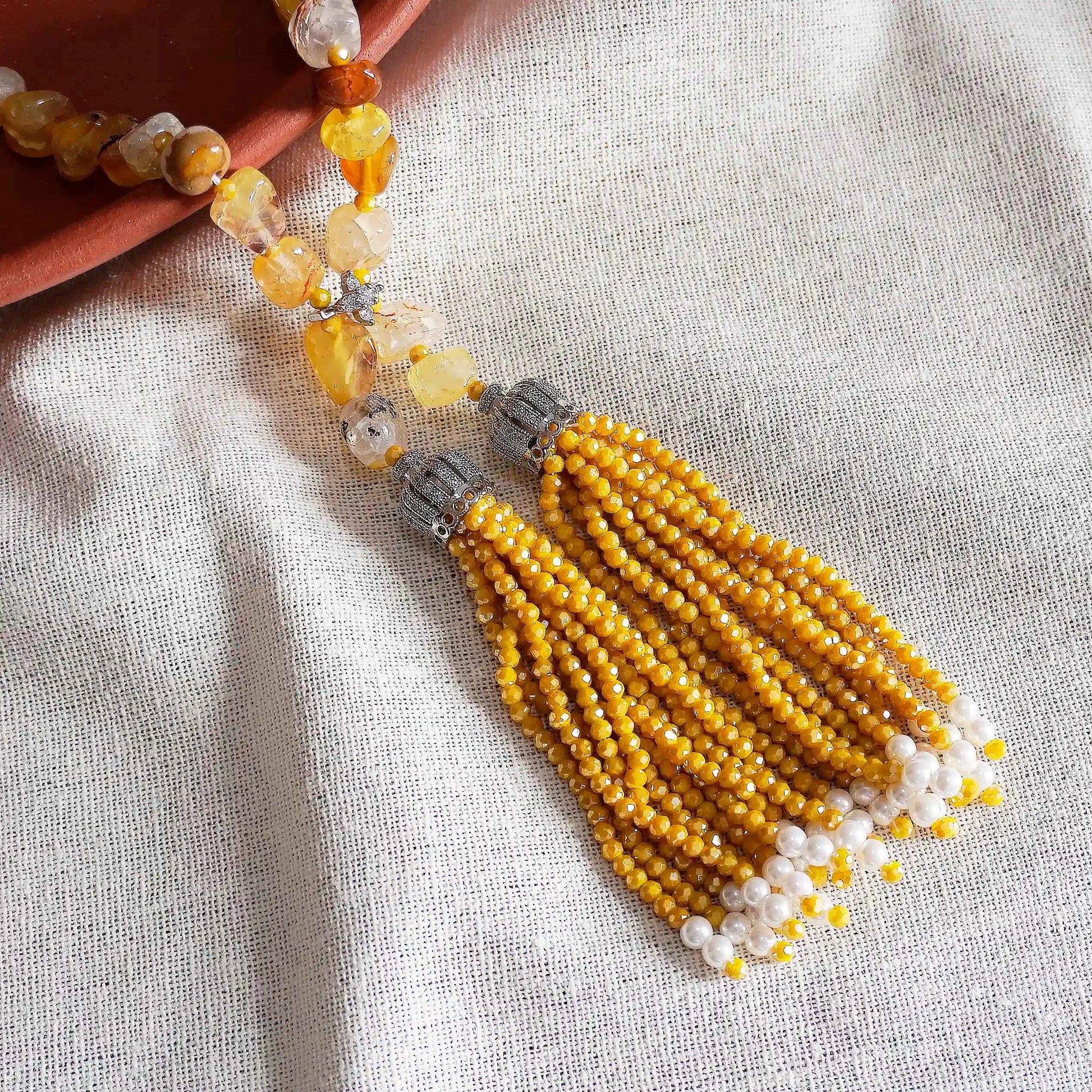 Yellow Tassel Statement Necklace