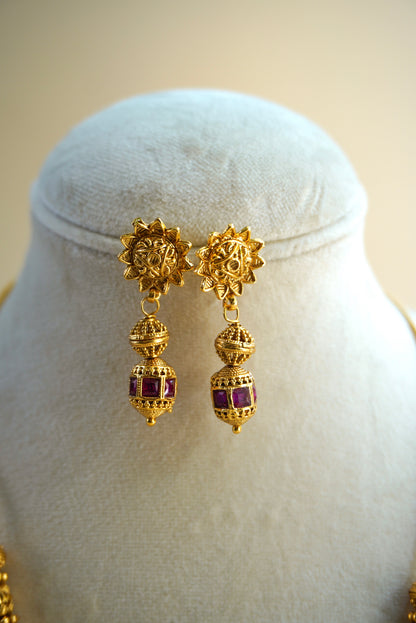 Antique Gold Ruby Bead Necklace Set