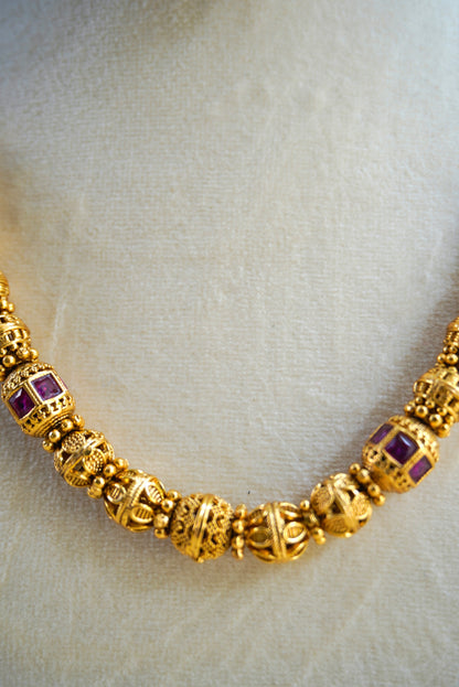Antique Gold Ruby Bead Necklace Set