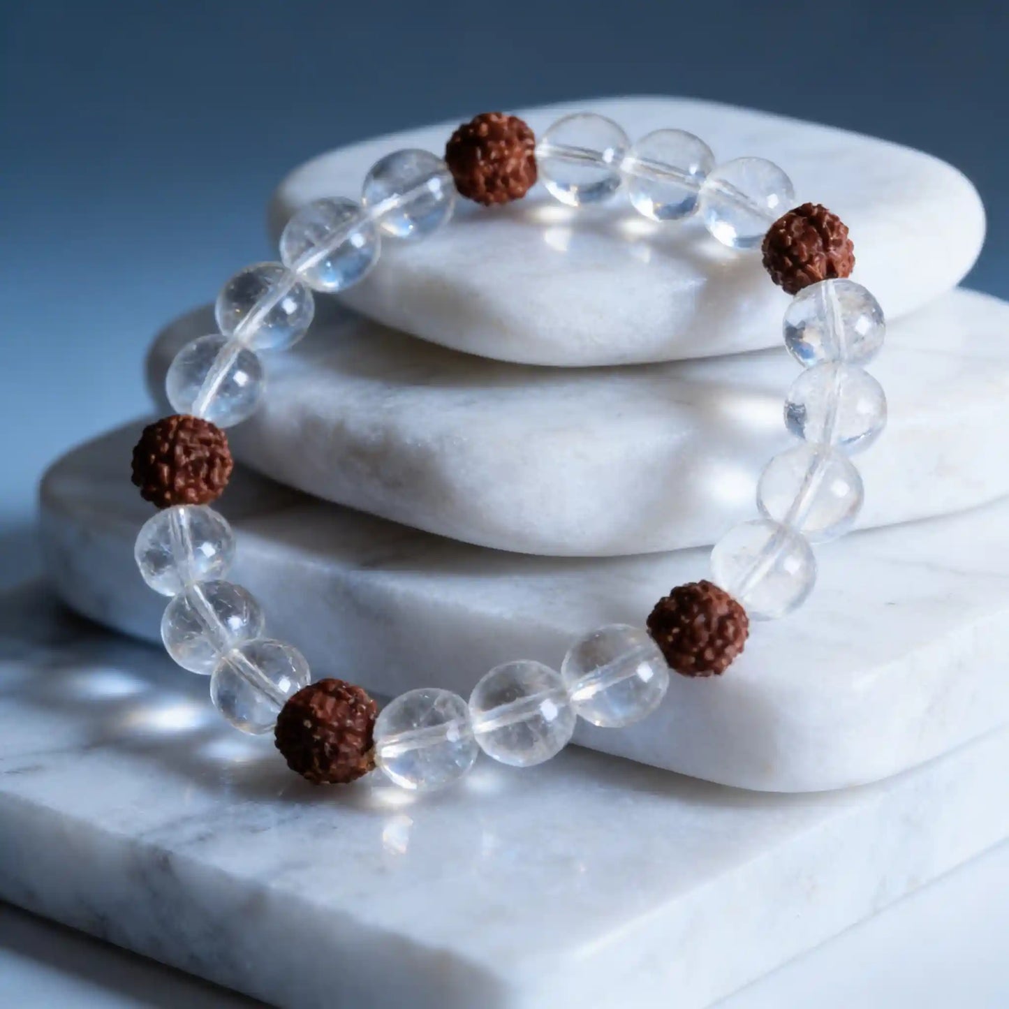 Rudraksha & Clear Quartz Bracelet - For Spiritual Growth