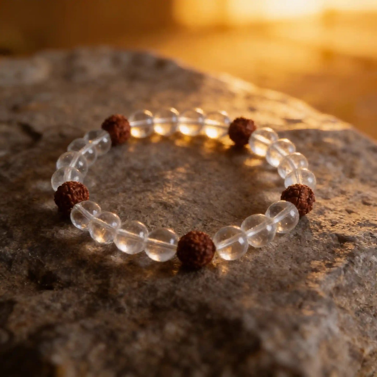 Rudraksha & Clear Quartz Bracelet - For Spiritual Growth