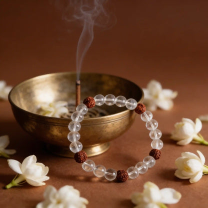 Rudraksha & Clear Quartz Bracelet - For Spiritual Growth