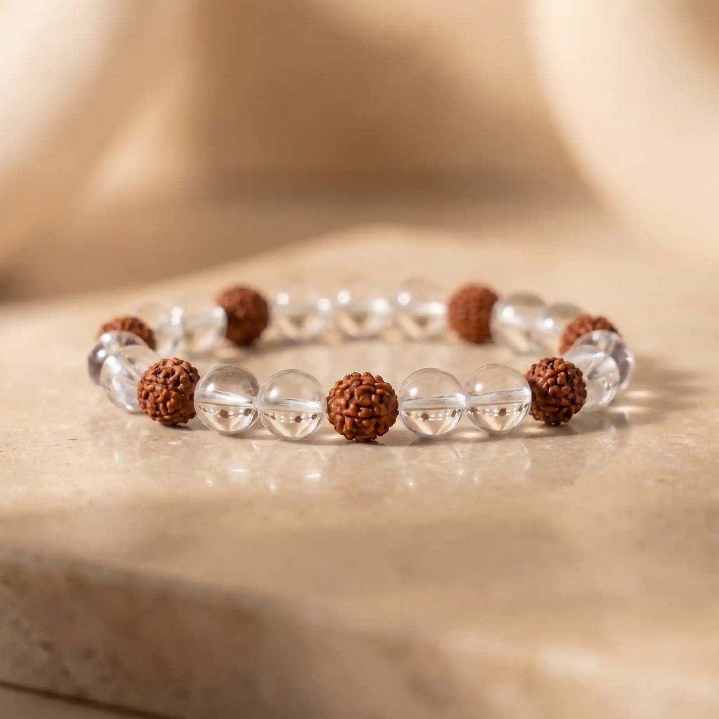Rudraksha & Clear Quartz Bracelet - For Spiritual Growth