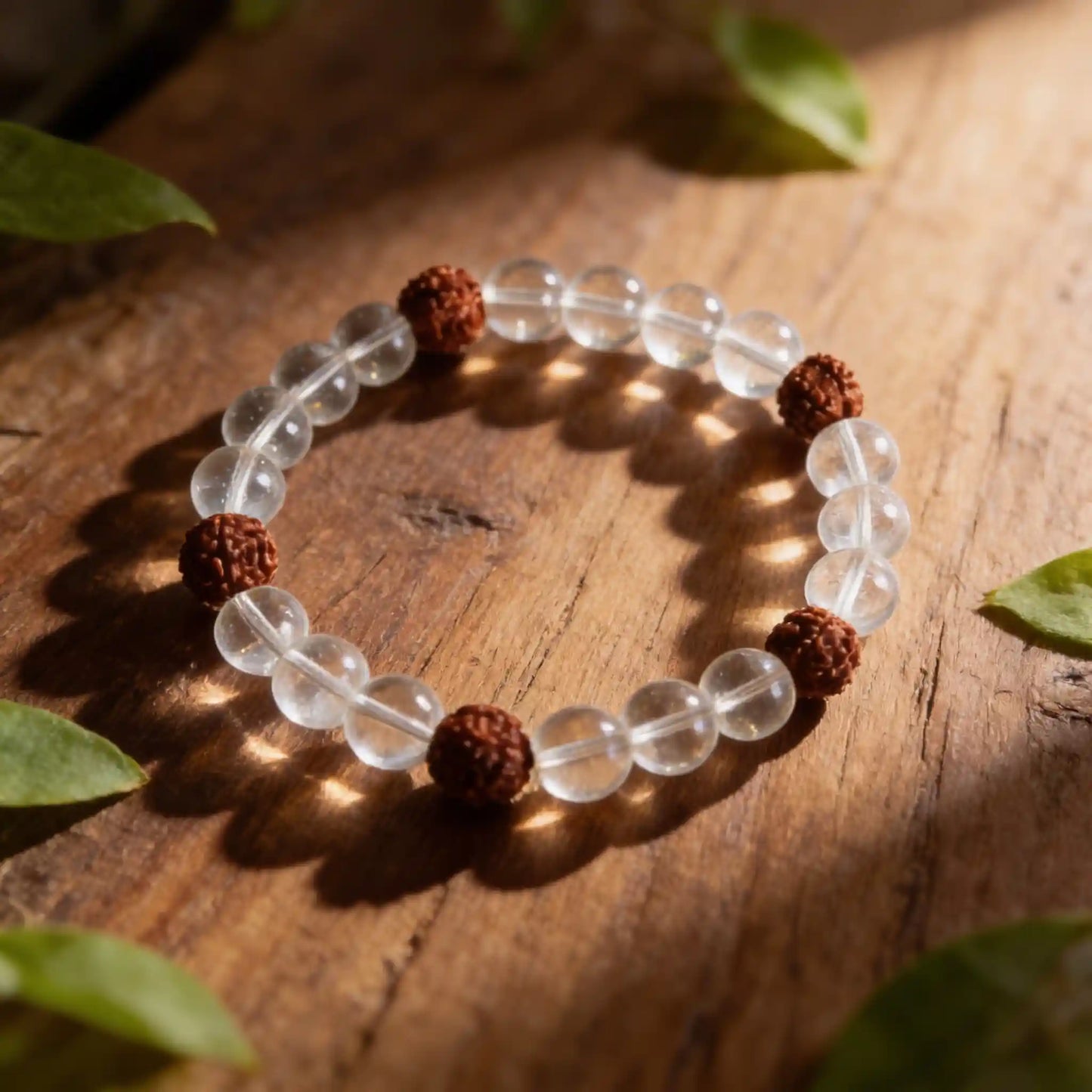 Rudraksha & Clear Quartz Bracelet - For Spiritual Growth