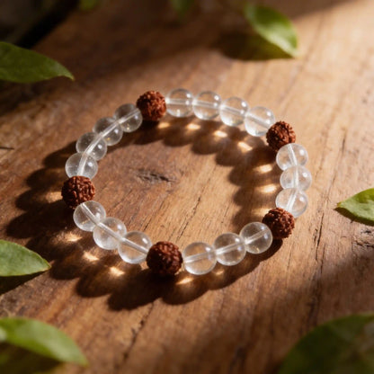Rudraksha & Clear Quartz Bracelet - For Spiritual Growth