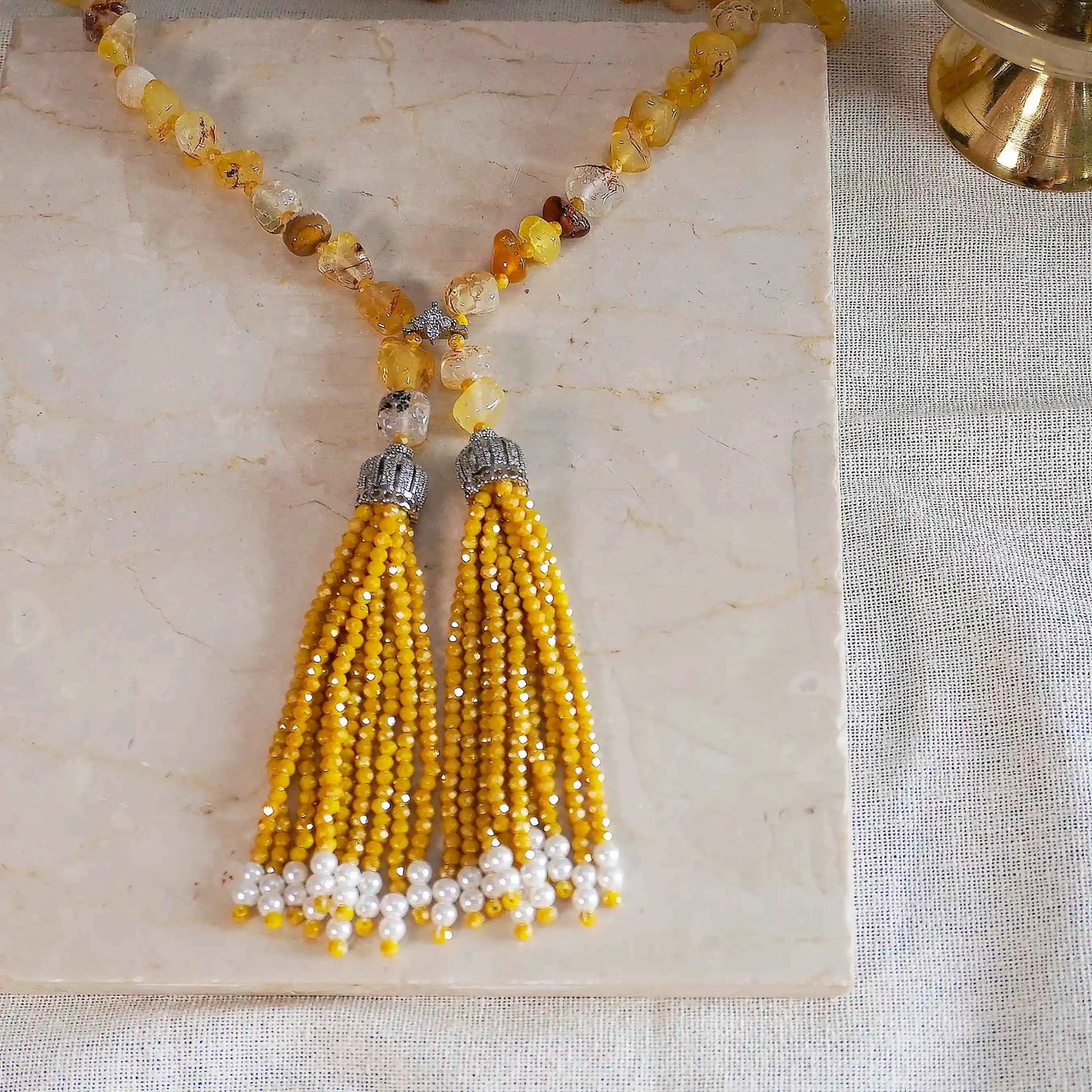 Yellow Tassel Statement Necklace