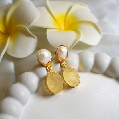 Pearl & Citrine Drop Earrings - ZyoraStore