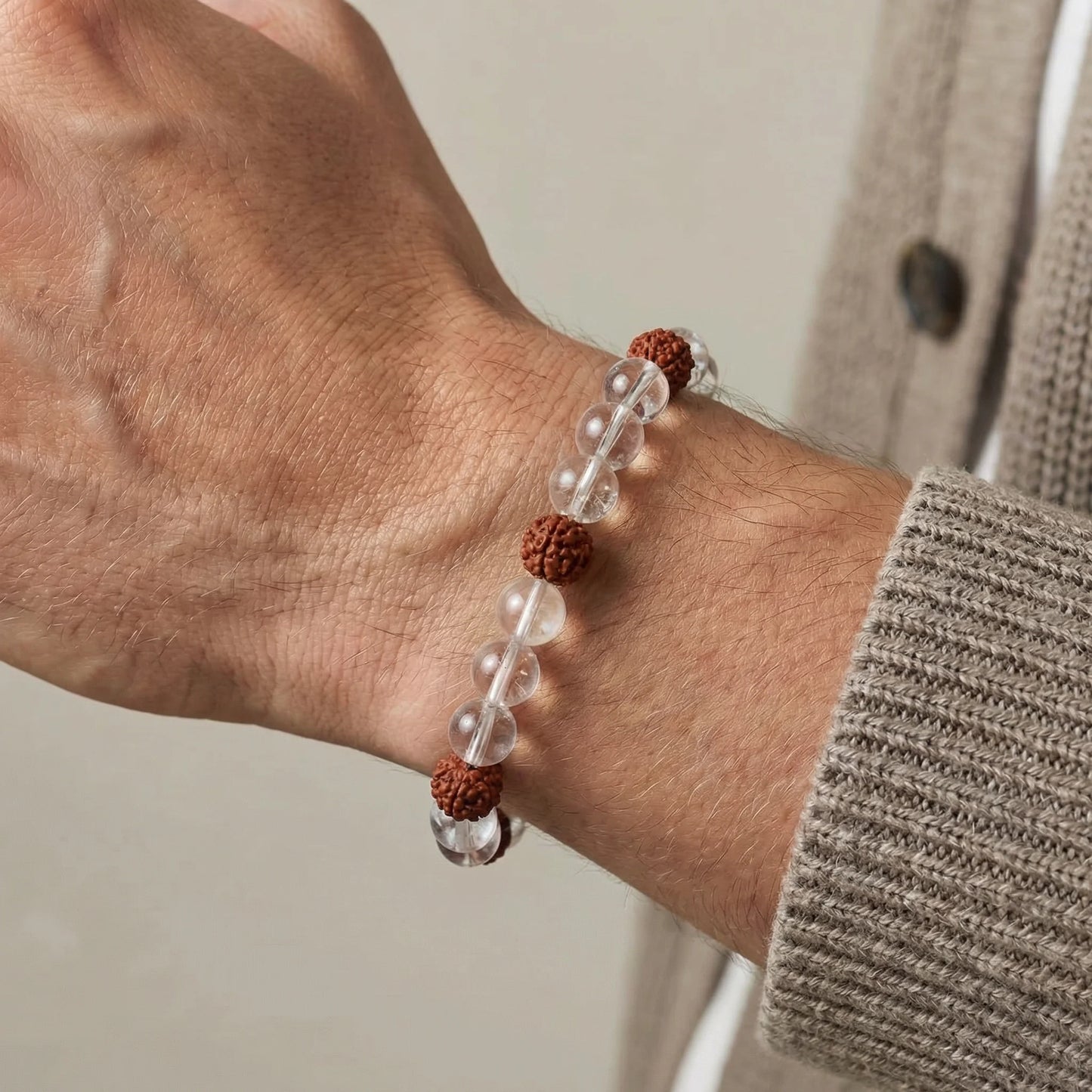 Rudraksha & Clear Quartz Bracelet - For Spiritual Growth