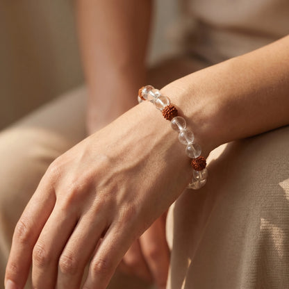 Rudraksha & Clear Quartz Bracelet - For Spiritual Growth