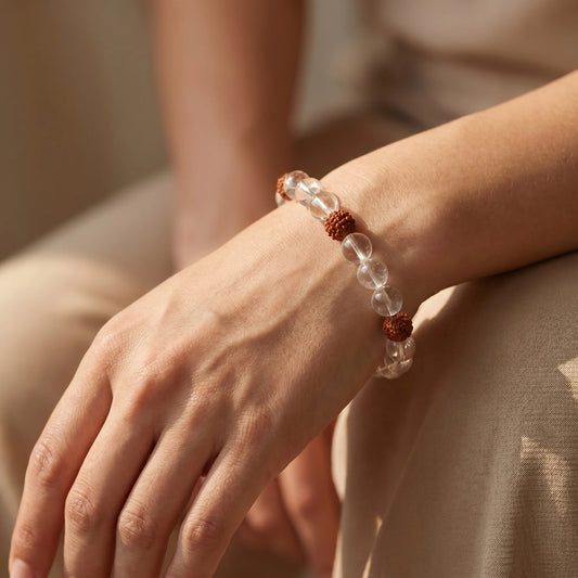 Rudraksha & Clear Quartz Bracelet - For Spiritual Growth